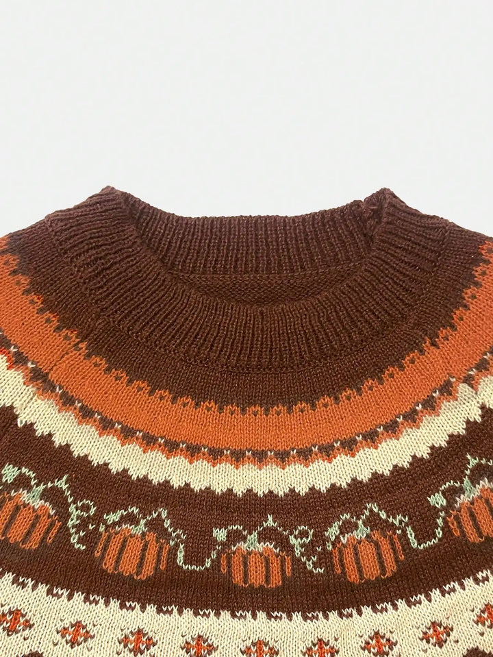 Punkin Sweater featuring a stylish jacquard design in soft wool, perfect for cozy autumn outfits. - 4