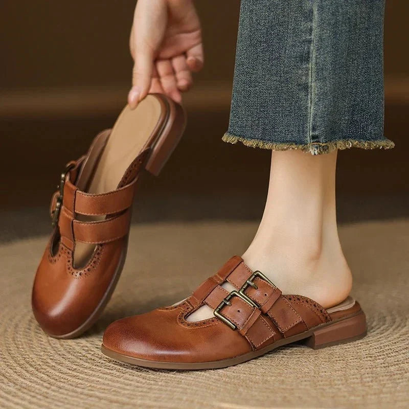 Theodora Mule Heels featuring soft leather material and a comfortable block heel, perfect for stylish and easy wear. - 22