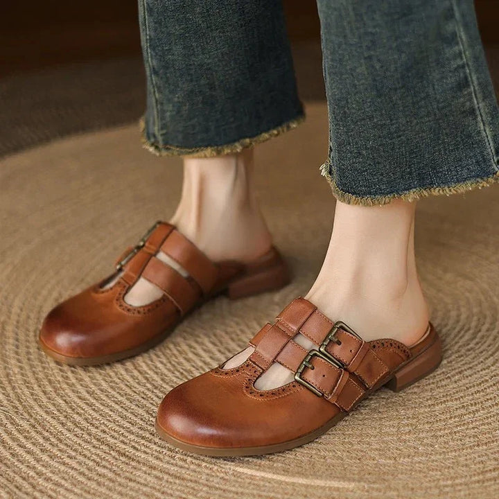 Theodora Mule Heels featuring soft leather material and a comfortable block heel, perfect for stylish and easy wear. - 25