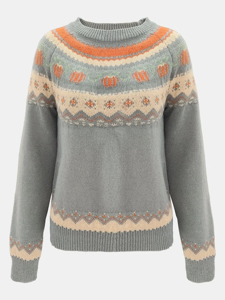 Punkin Sweater featuring a stylish jacquard design in soft wool, perfect for cozy autumn outfits. - 5
