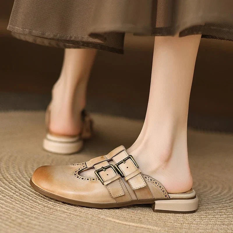 Theodora Mule Heels featuring soft leather material and a comfortable block heel, perfect for stylish and easy wear. - 15