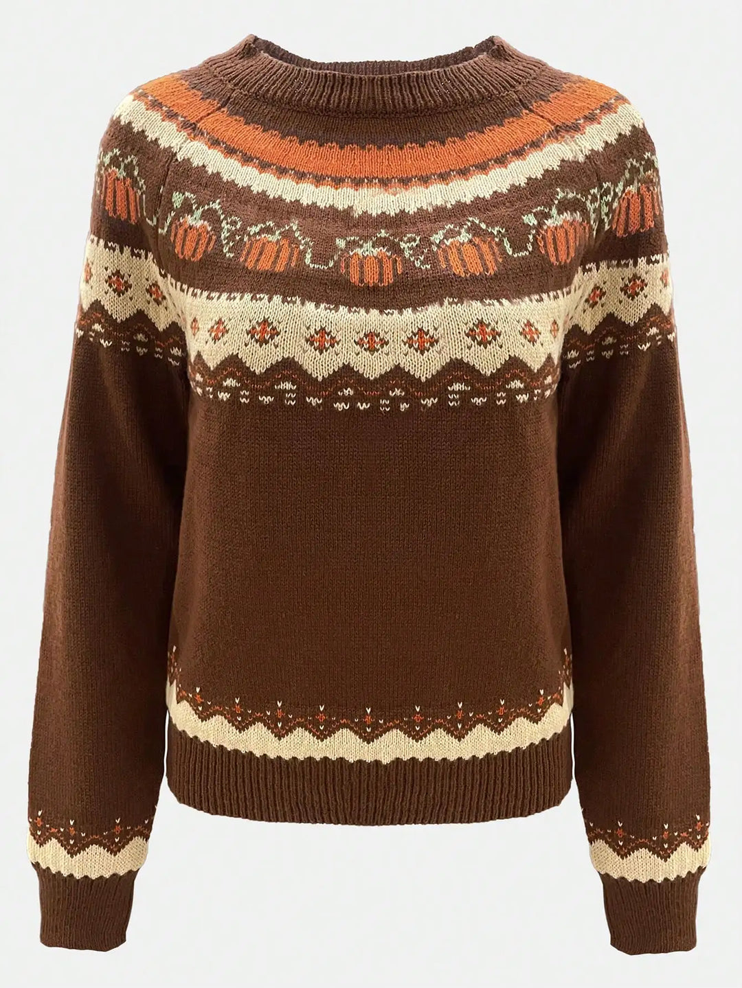 Punkin Sweater featuring a stylish jacquard design in soft wool, perfect for cozy autumn outfits. - 7