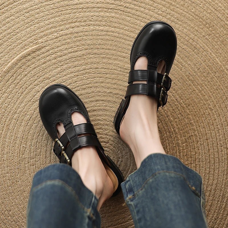 Theodora Mule Heels featuring soft leather material and a comfortable block heel, perfect for stylish and easy wear. - 39