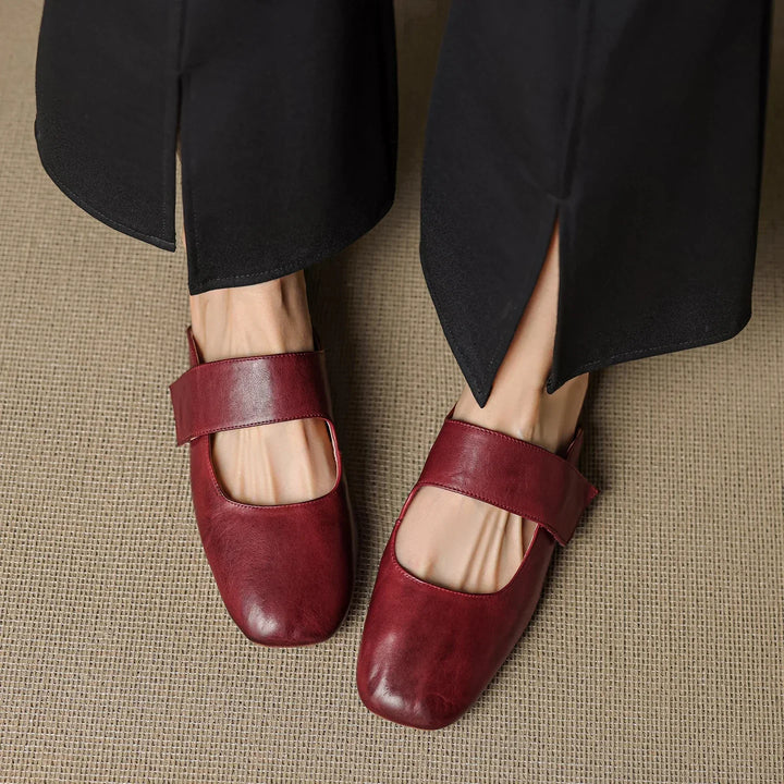 Yena | Leather Square Toe Chunky Heel Mules