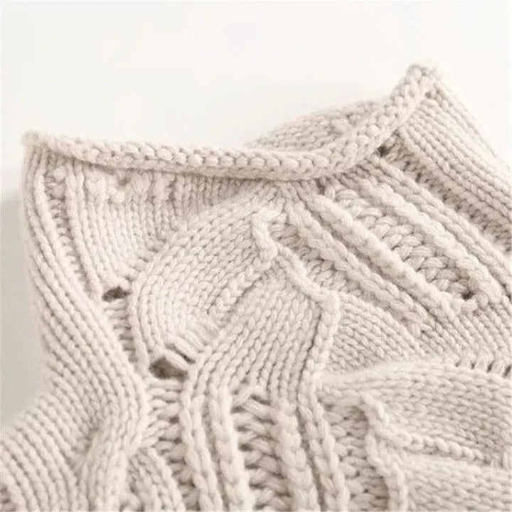 Women's Braided-Knit Turtleneck Sweater, Rope Texture, Beige or Blue