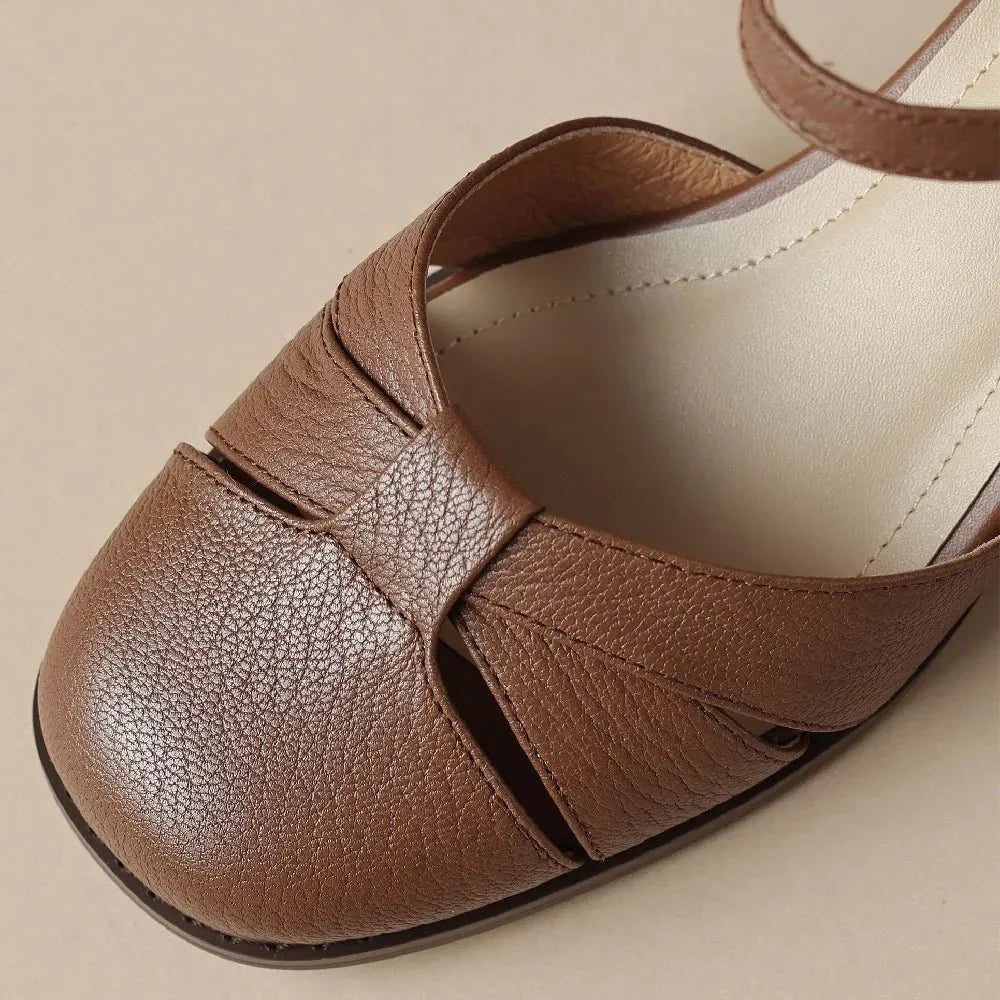 Felice | Leather Braided Ankle Strap Mid Heel Pumps