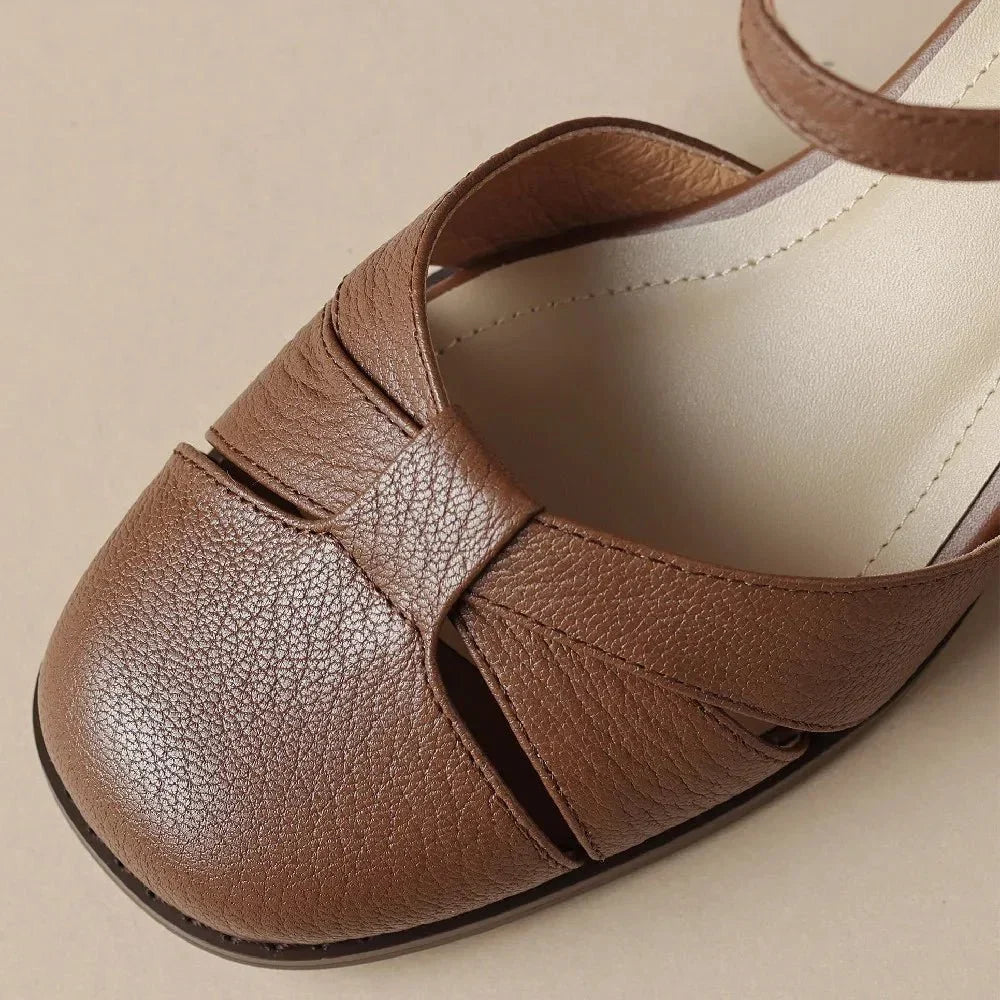 Felice | Leather Braided Ankle Strap Mid Heel Pumps