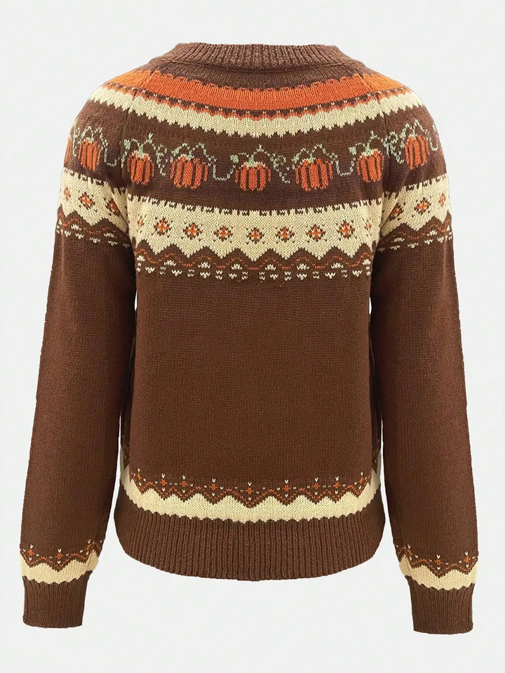 Punkin Sweater featuring a stylish jacquard design in soft wool, perfect for cozy autumn outfits. - 2