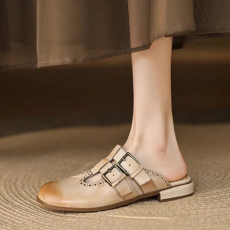 Theodora Mule Heels featuring soft leather material and a comfortable block heel, perfect for stylish and easy wear. - 16