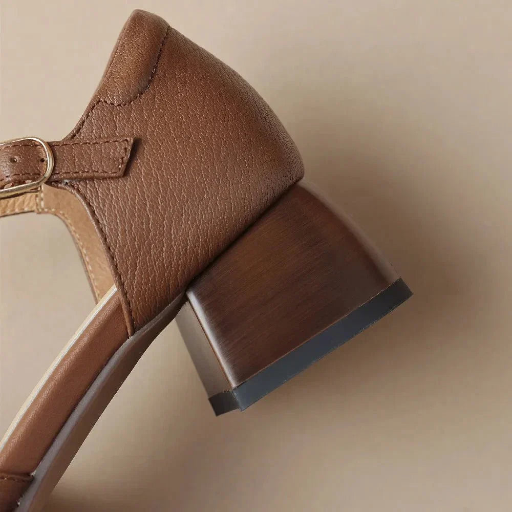 Felice | Leather Braided Ankle Strap Mid Heel Pumps
