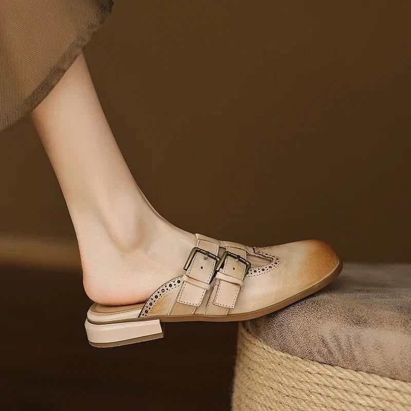 Theodora Mule Heels featuring soft leather material and a comfortable block heel, perfect for stylish and easy wear. - 17