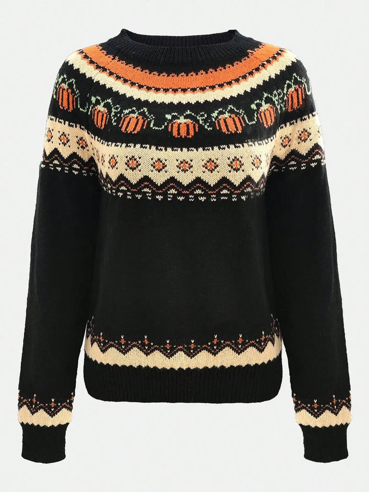 Punkin Sweater featuring a stylish jacquard design in soft wool, perfect for cozy autumn outfits. - 6
