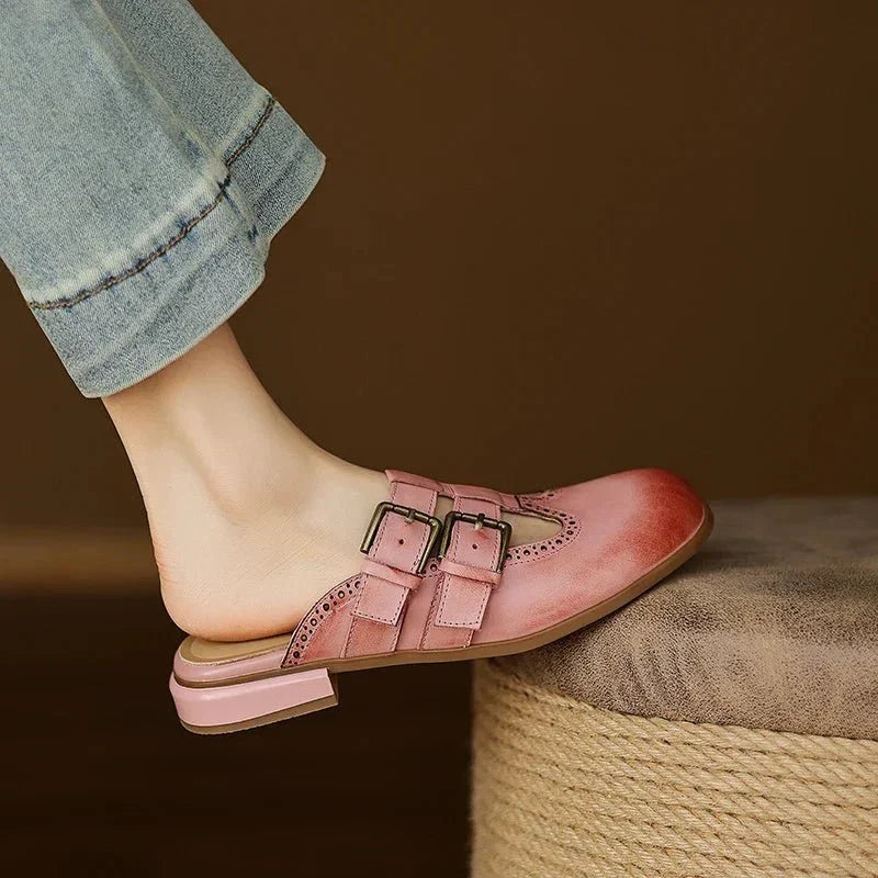 Theodora Mule Heels featuring soft leather material and a comfortable block heel, perfect for stylish and easy wear. - 32