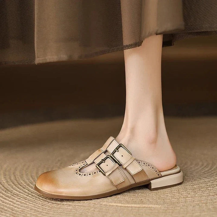 Theodora Mule Heels featuring soft leather material and a comfortable block heel, perfect for stylish and easy wear. - 11