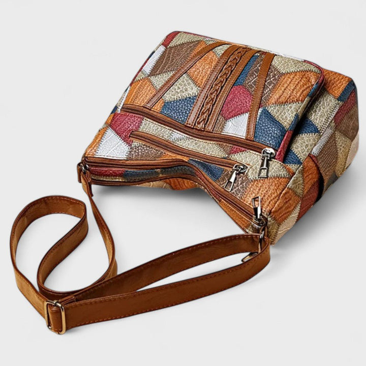 Sola Mosaic Bag featuring an artistic patchwork design with vibrant colors and intricate patterns, perfect for adding a unique touch to any outfit. - 5
