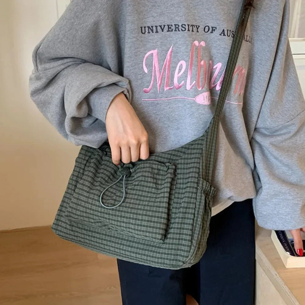 Nava Crossbody Bag for Women featuring a stylish checkered design made of durable nylon and polyester. - 25