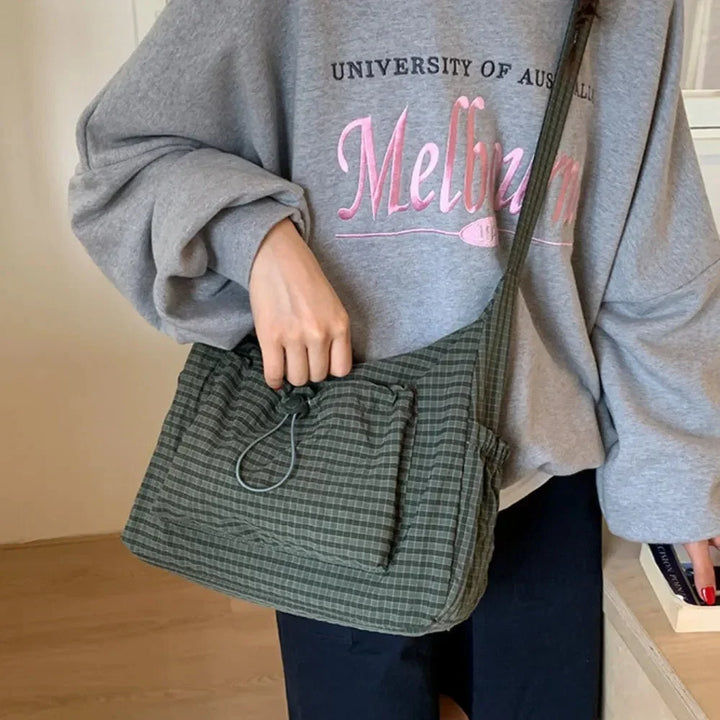 Nava Crossbody Bag for Women featuring a stylish checkered design made of durable nylon and polyester. - 25