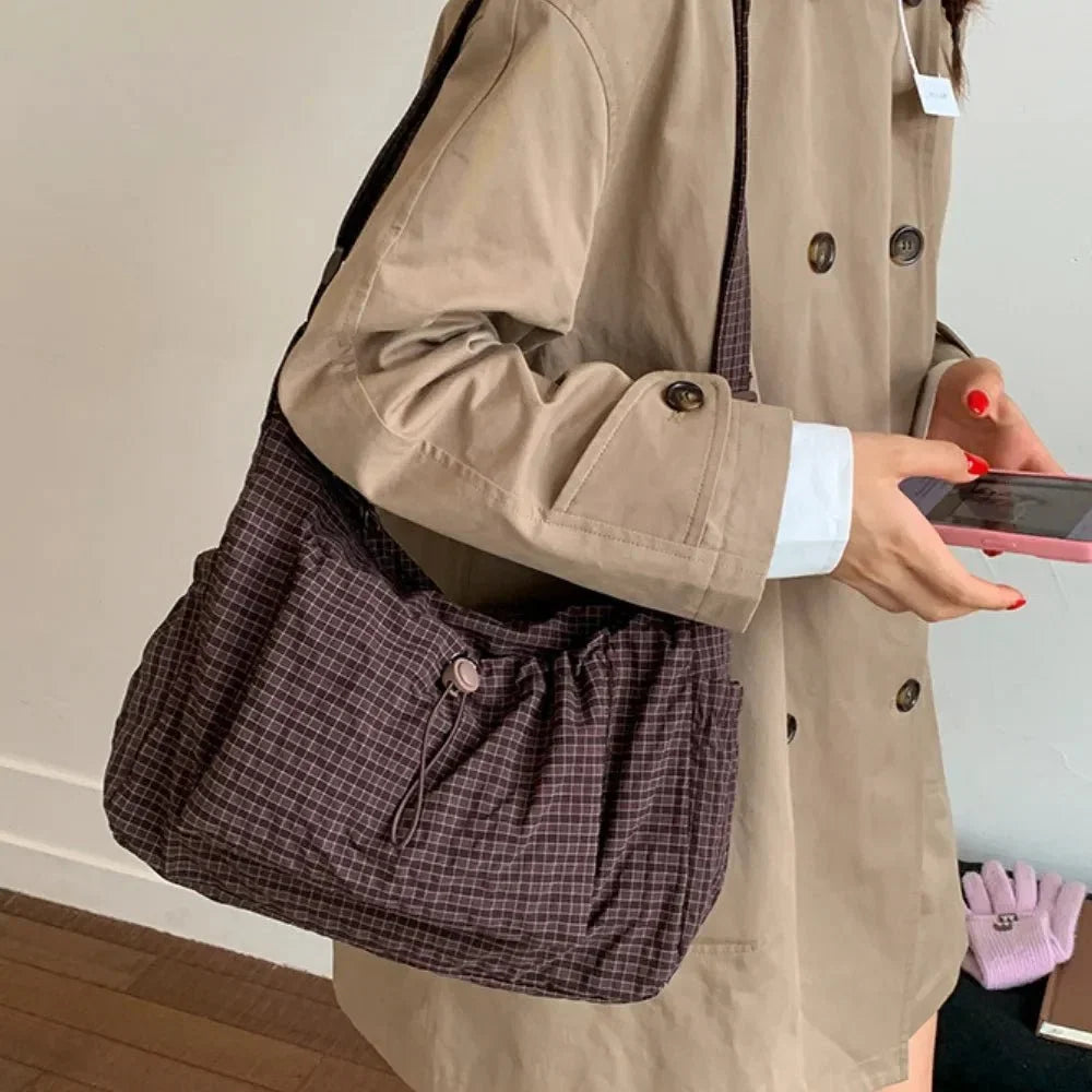 Nava Crossbody Bag for Women featuring a stylish checkered design made of durable nylon and polyester. - 18
