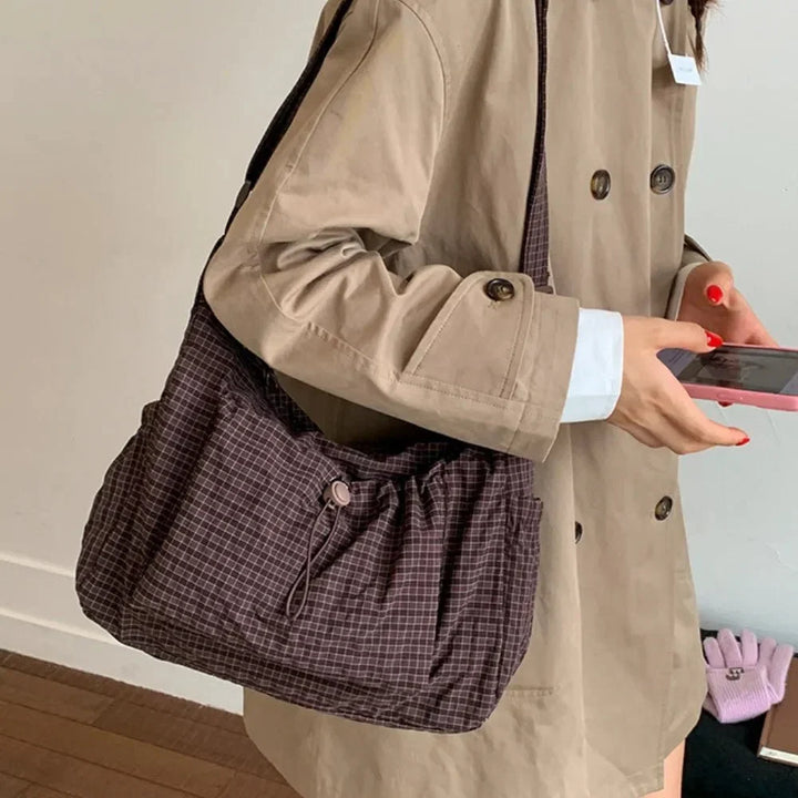 Nava Crossbody Bag for Women featuring a stylish checkered design made of durable nylon and polyester. - 18