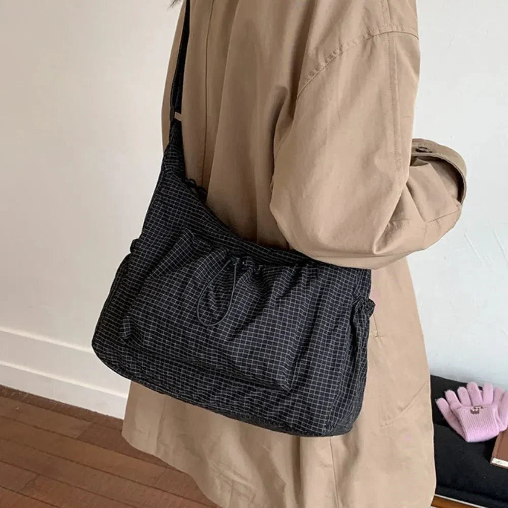 Nava Crossbody Bag for Women featuring a stylish checkered design made of durable nylon and polyester. - 15
