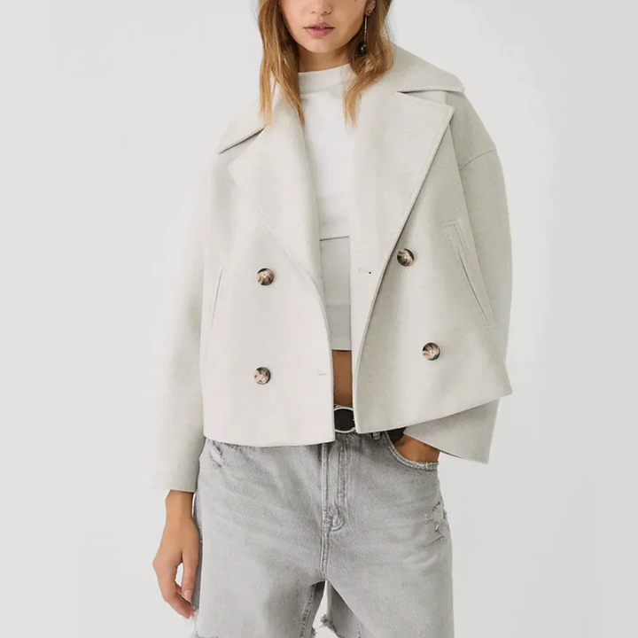 Nel | Cropped Double-Breasted Coat with Lapel Collar