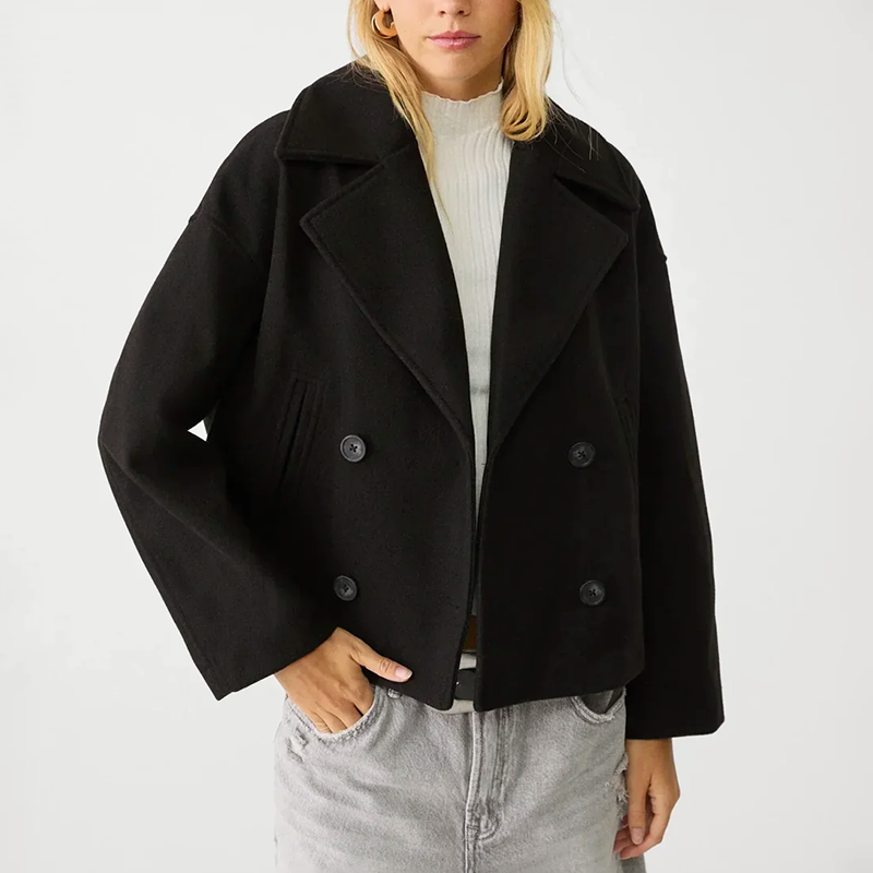 Nel | Cropped Double-Breasted Coat with Lapel Collar
