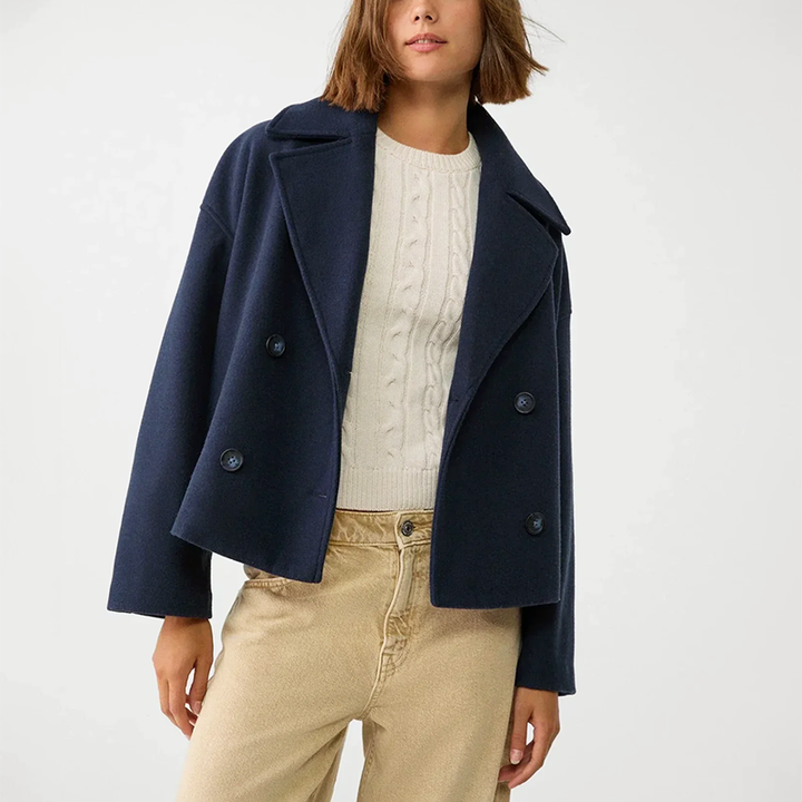 Nel | Cropped Double-Breasted Coat with Lapel Collar