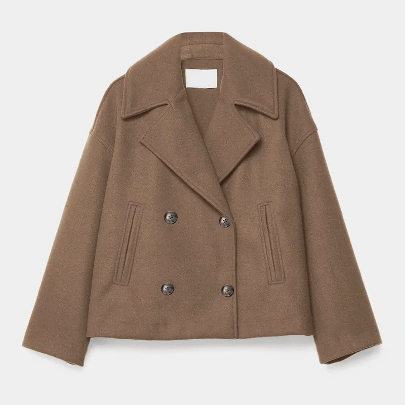 Nel | Cropped Double-Breasted Coat with Lapel Collar