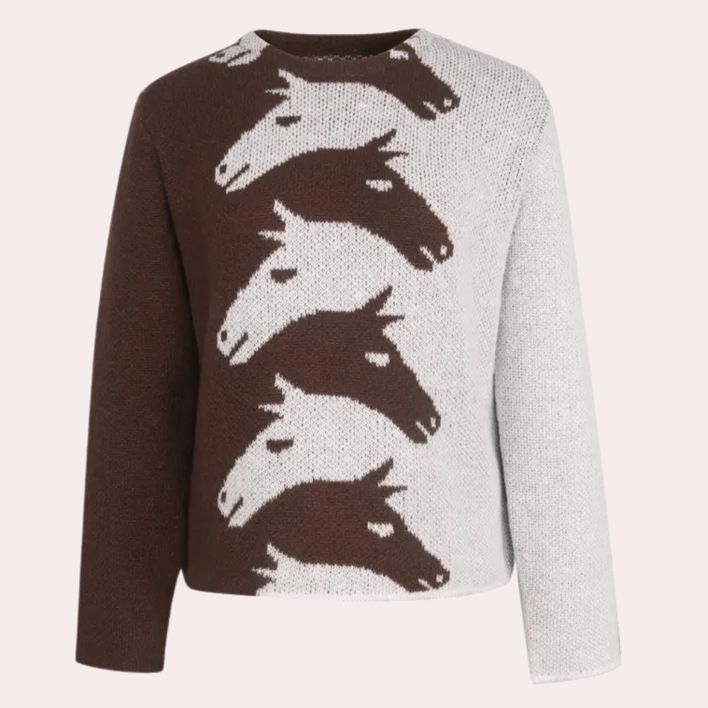 Cozy Horsley Knit Sweater featuring a playful horse pattern design, perfect for fall and winter wear. - 3
