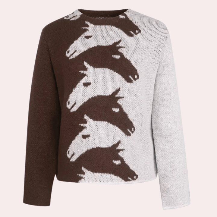 Cozy Horsley Knit Sweater featuring a playful horse pattern design, perfect for fall and winter wear. - 3