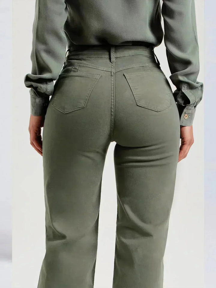 Jade wide-leg trousers with a frayed hem made from soft denim fabric, perfect for a stylish and comfortable casual look. - 3