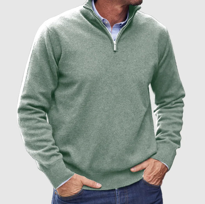 Men's Cashmere-Touch Half-Zip Sweater, Ribbed Trim