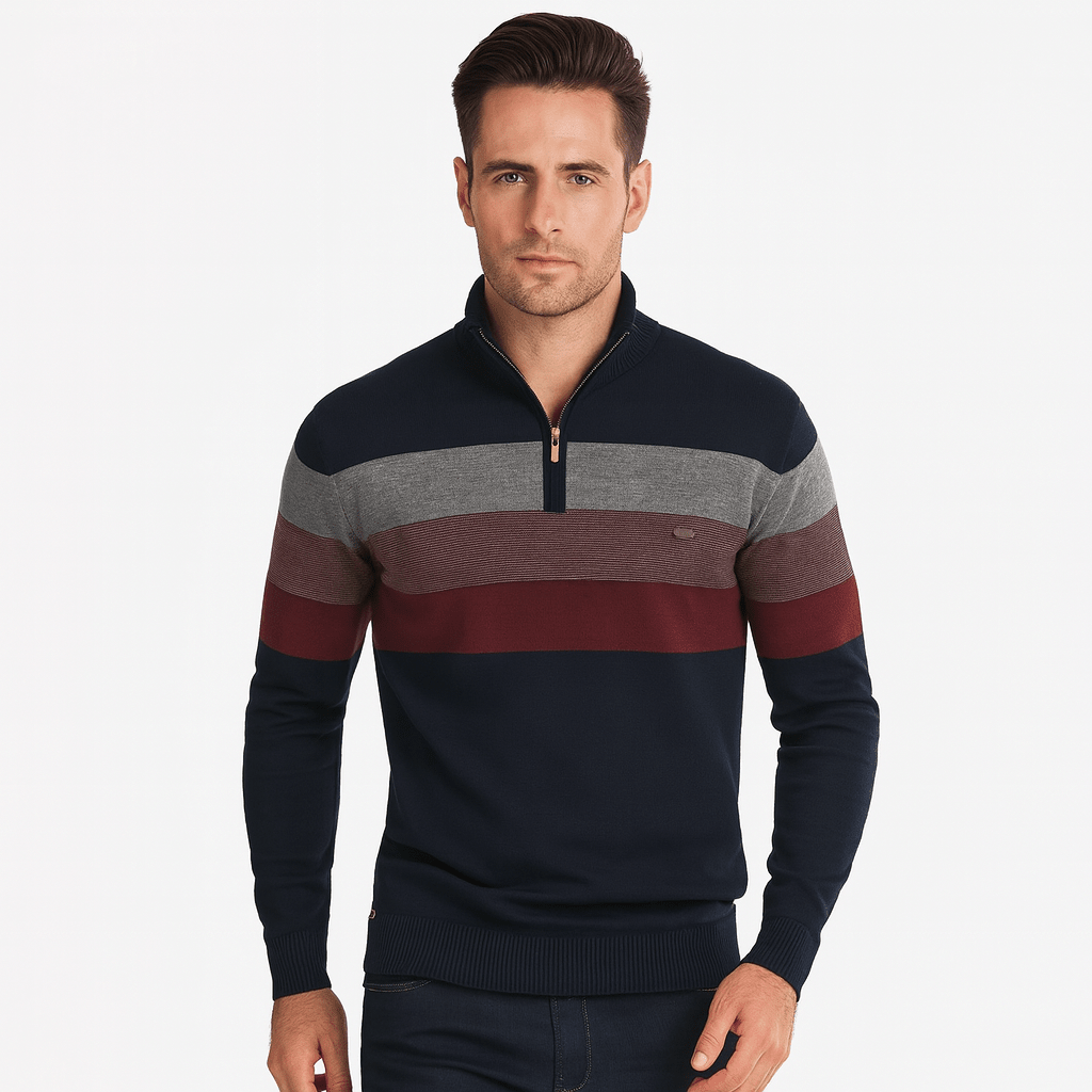 Quest Quarter-Zip Sweater featuring a stylish striped design, made from a soft cotton blend, designed for a relaxed fit perfect for casual outings and layering - 1