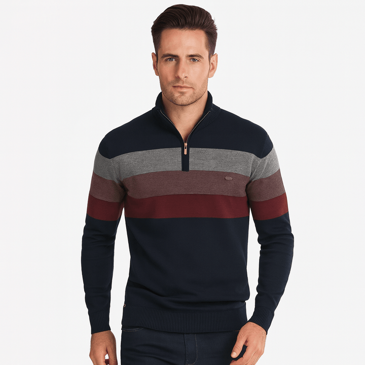 Quest Quarter-Zip Sweater featuring a stylish striped design, made from a soft cotton blend, designed for a relaxed fit perfect for casual outings and layering - 1