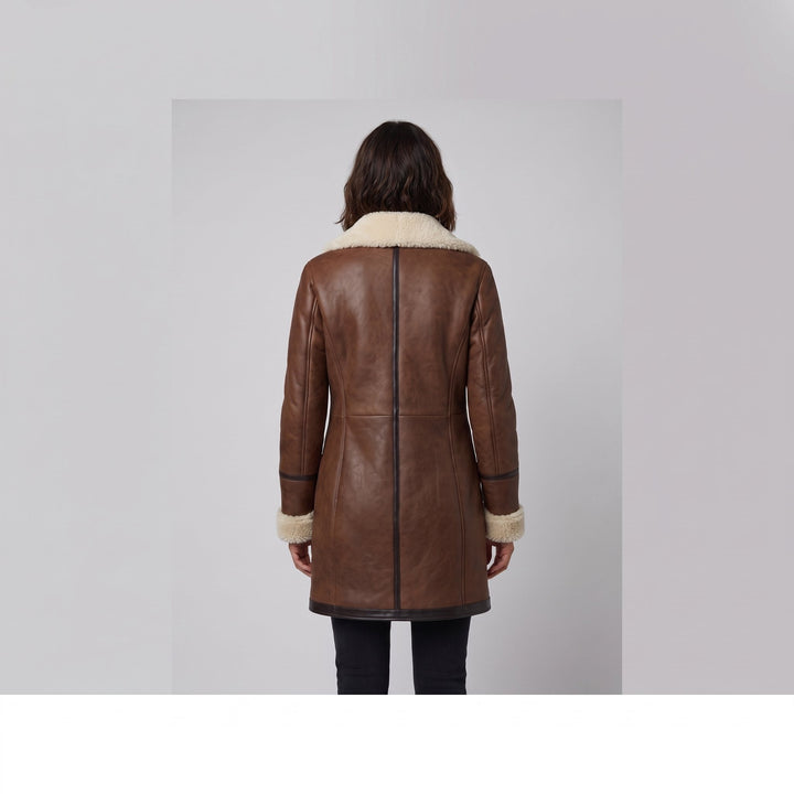 Women's brown contrast-collar winter coat back