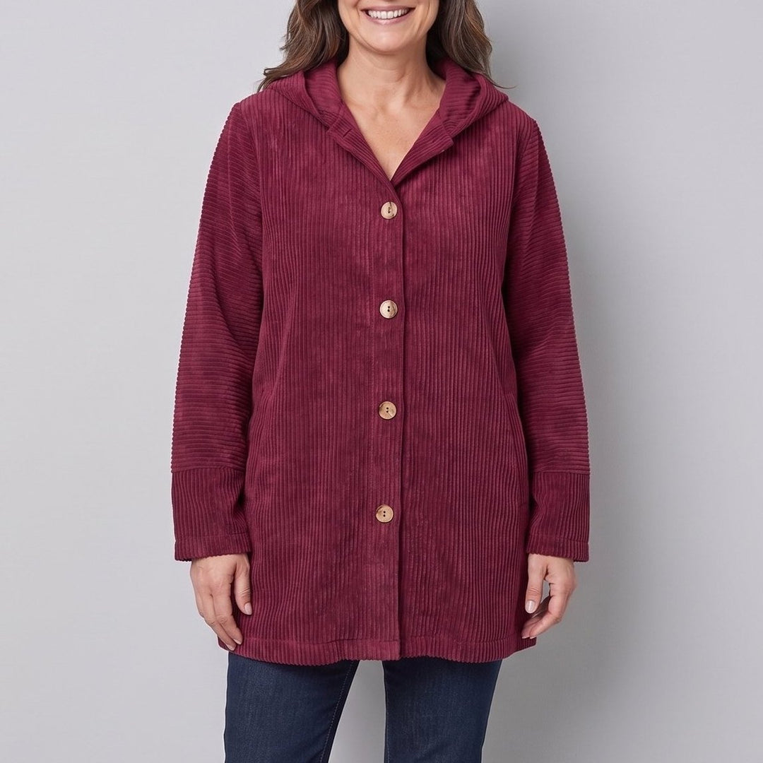 Corduroy hooded jacket close-up, front
