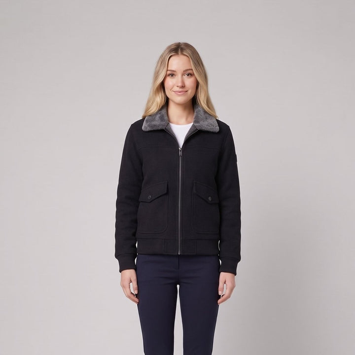 Faux-fur lined jacket close-up, front