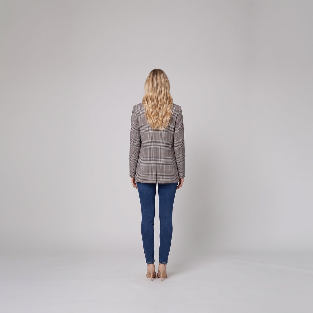 Back view of the grey glen-check blazer