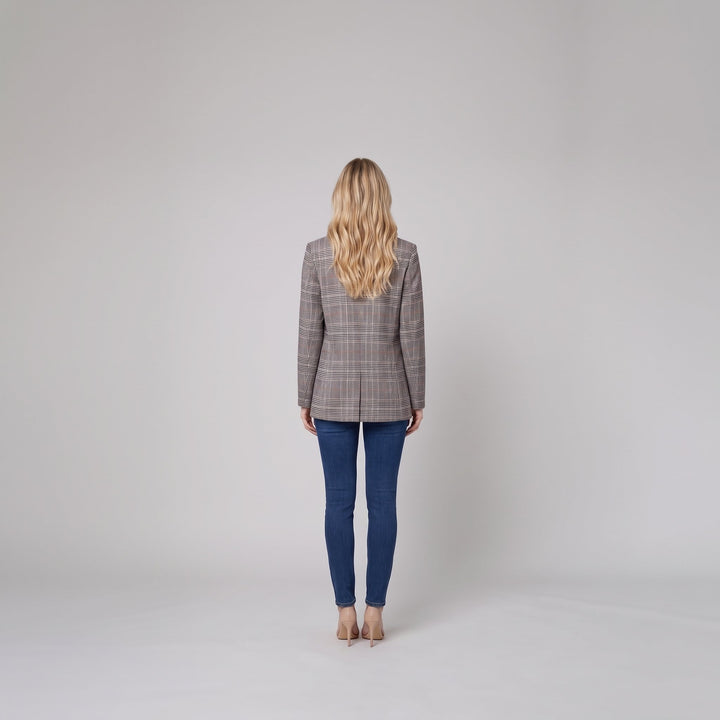 Back view of the grey glen-check blazer