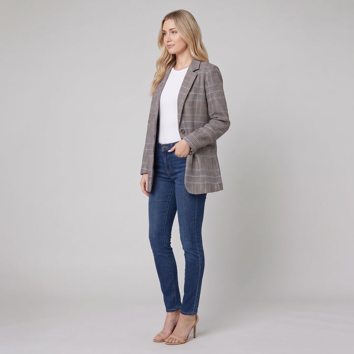 Glen-check blazer three-quarter side view