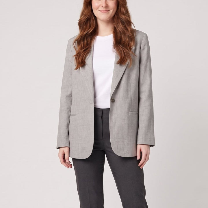 Grey blazer close-up, front