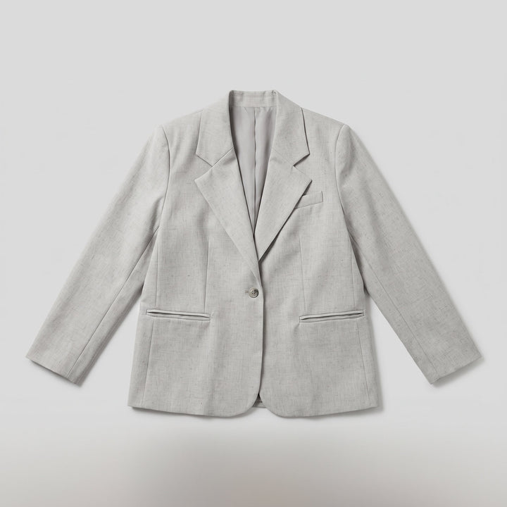 Women's grey tailored blazer flat lay