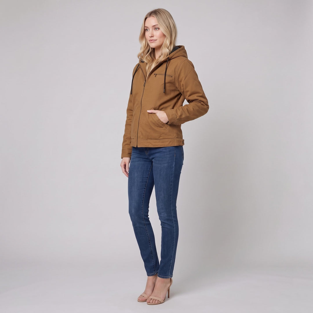 Brown canvas field jacket three-quarter side view