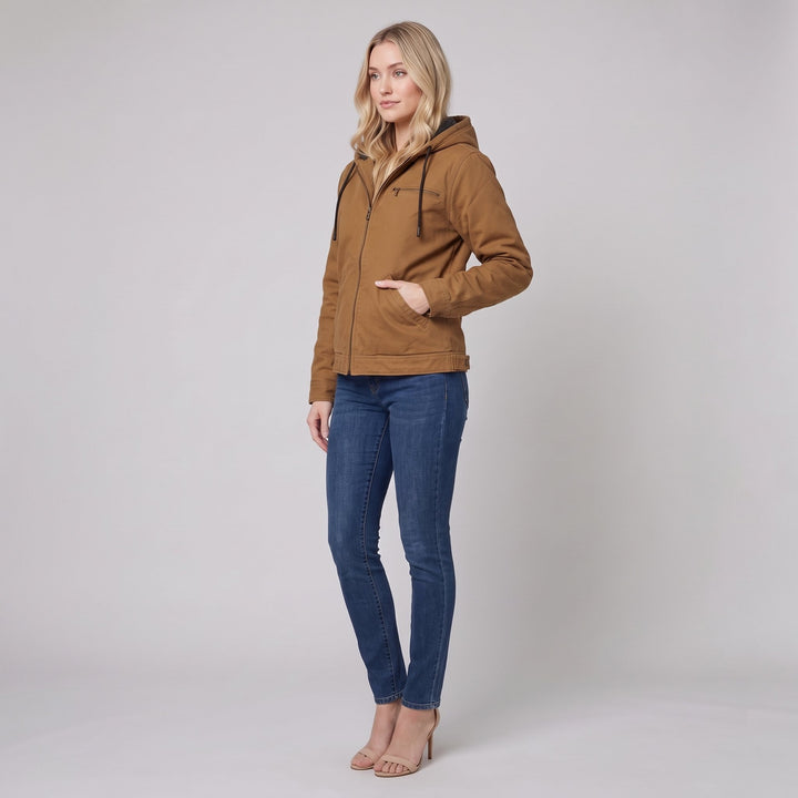 Brown canvas field jacket three-quarter side view