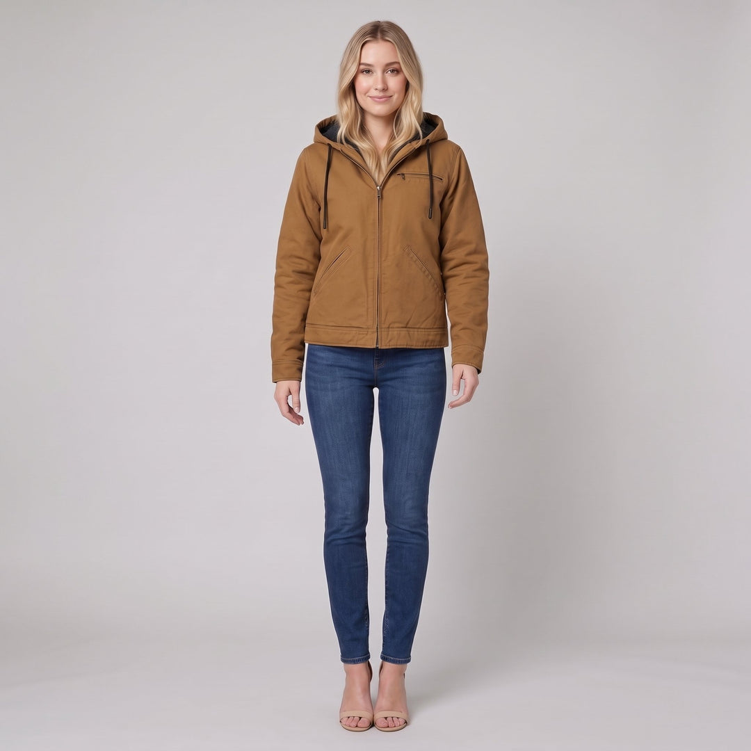 Brown canvas field jacket in a walking pose