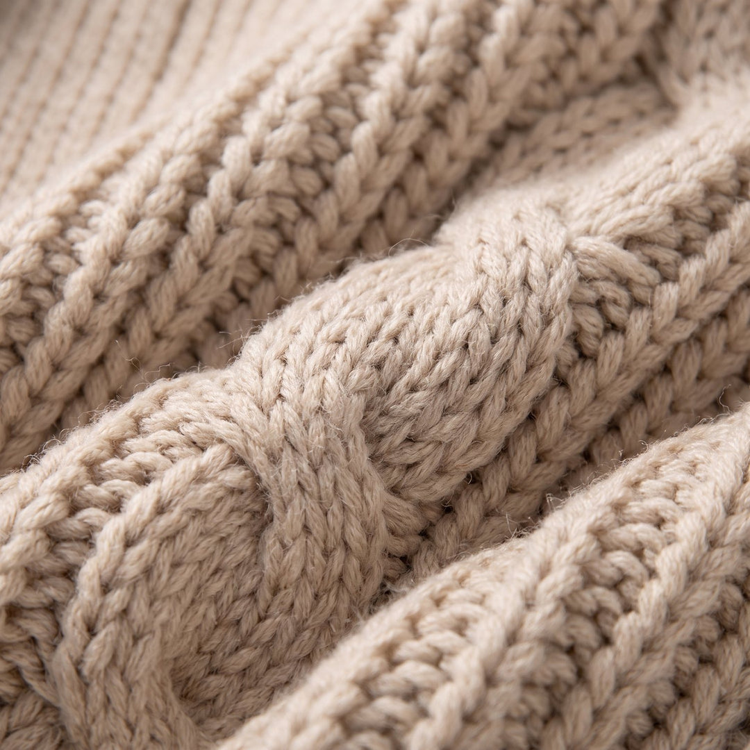 Close-up of the beige chunky knit