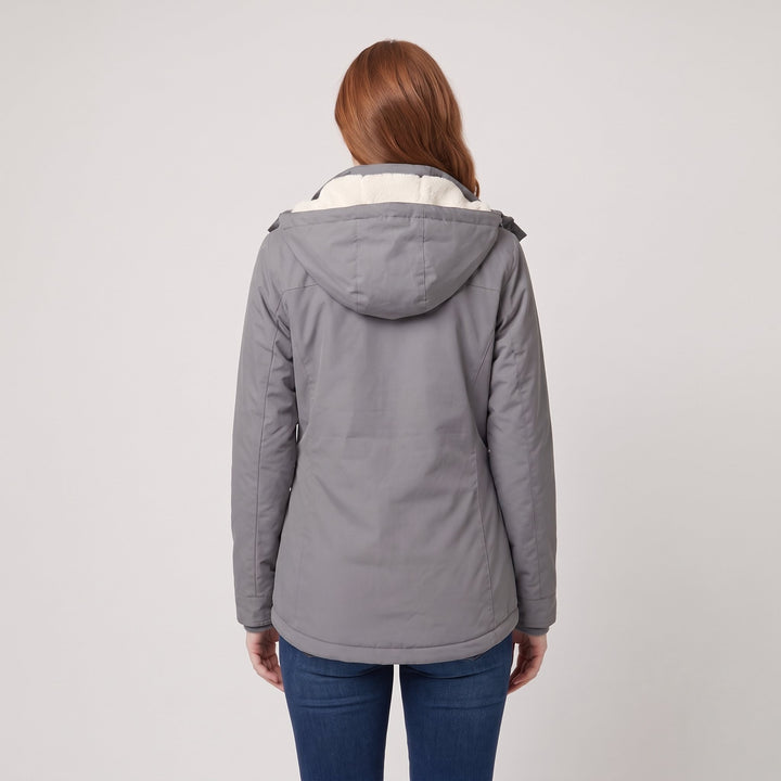 Back and hood view of the grey parka