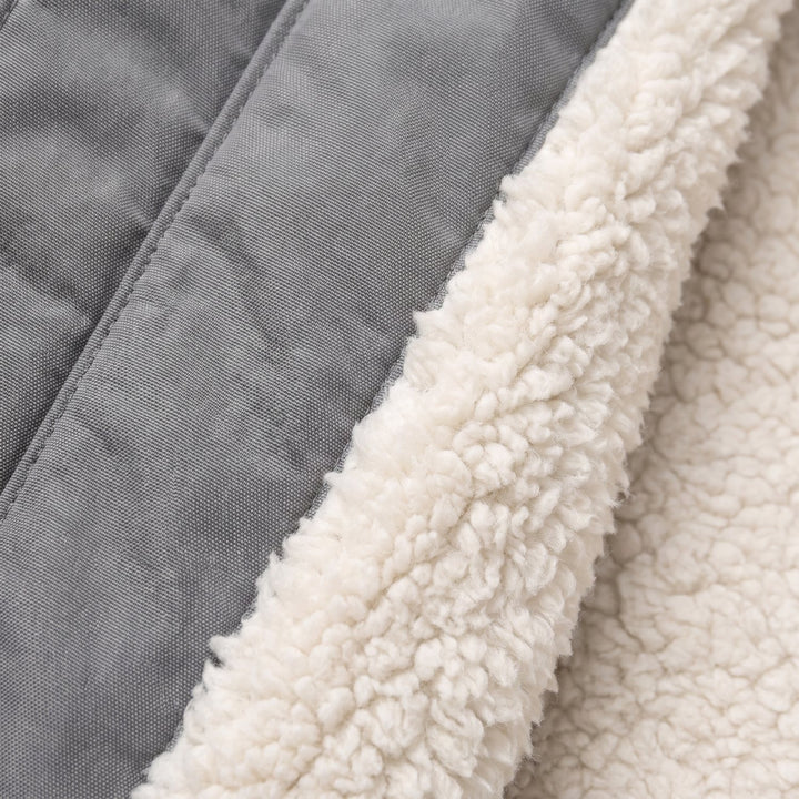 Close-up of the parka shell and sherpa fleece lining