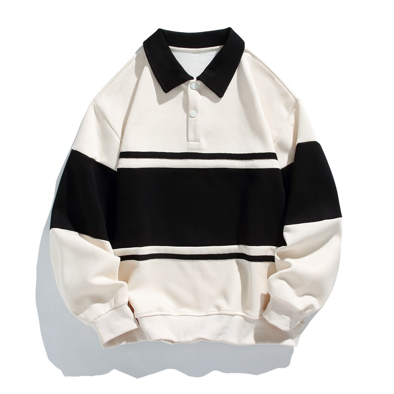 Men's Striped Polo Sweatshirt, vintage campus style - photo 3