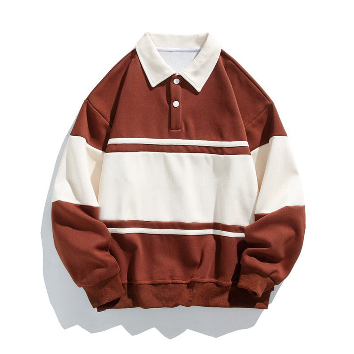 Men's Striped Polo Sweatshirt, vintage campus style - photo 7
